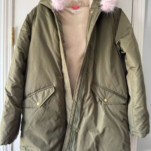 Crewcuts Cream Fleece Jacket with Pink faux fur hood